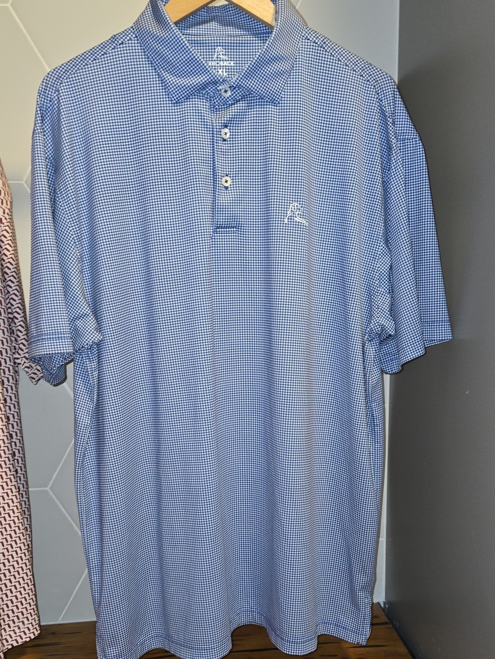 Rhoback Light Blue Hounds Tooth Performance Polo